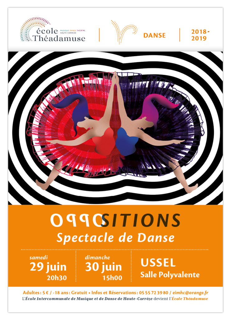Modèle d'affiche pour les événements liés à la danse organisés par l'École Théadamuse