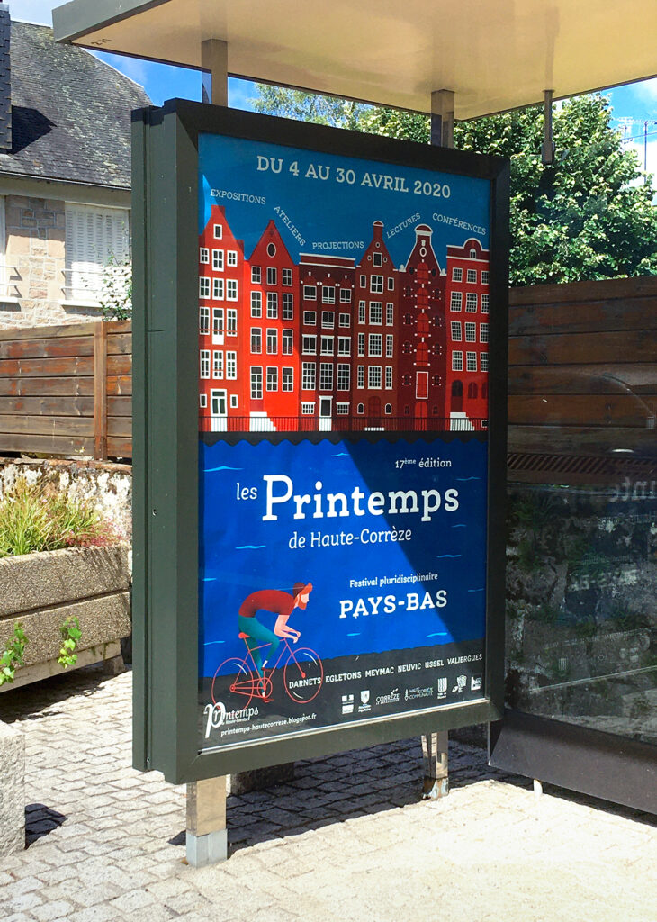 Affiche dans un abribus - Les Printemps de Haute Corrèze 2020